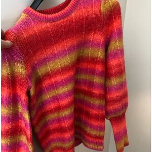 Karl Lagerfeld Paris Vibrant Striped Sweater with Balloon Sleeves